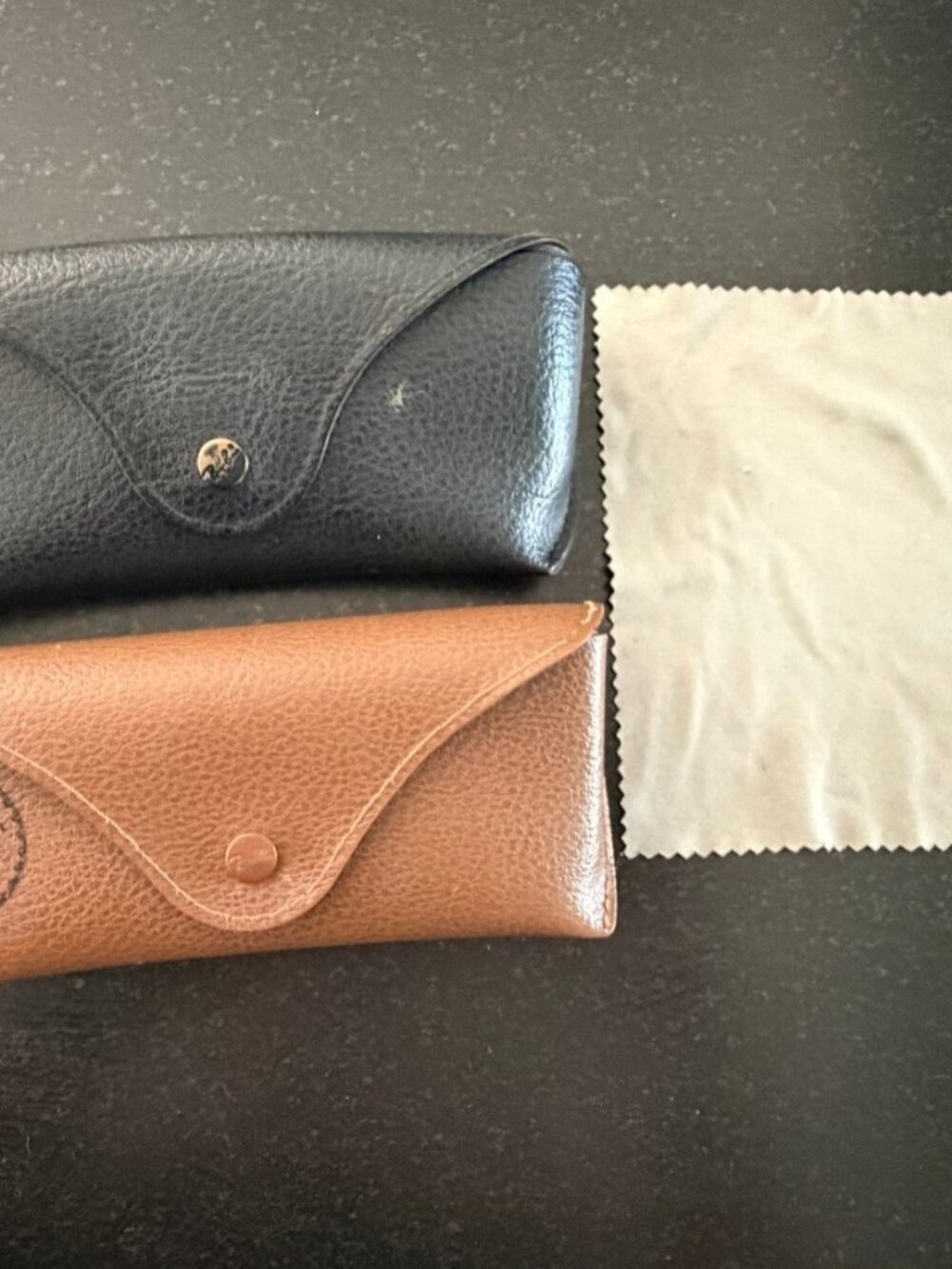 Ray-Ban Sunglasses Case Lot of 2 Black Gold Logo Brown Snap + Cloth NO Glasses
